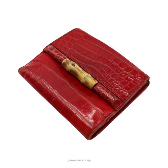 🔴 Gucci Bamboo Trifold Wallet - Red Crocodile Leather - Picture 6 of 15